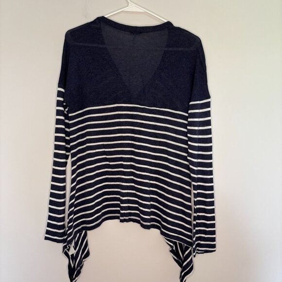 SPLENDID XS Asymmetrical Cardigan Navy White Stripes Stretch Comfy Long Sleeve - Picture 3 of 3